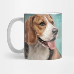 Adorable Beagle Painting with Its Tongue Out on Green Background Mug